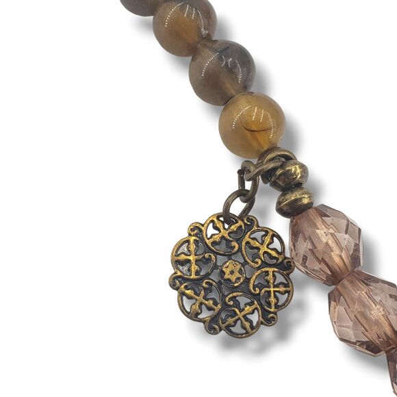 Cookie Lee Beaded Long Necklace Molded Acrylic Root Beer Taupe Brown Neutrals - Picture 9 of 10